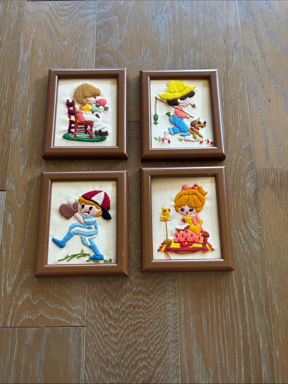 Vintage Needlework Crewel Framed Wall Art